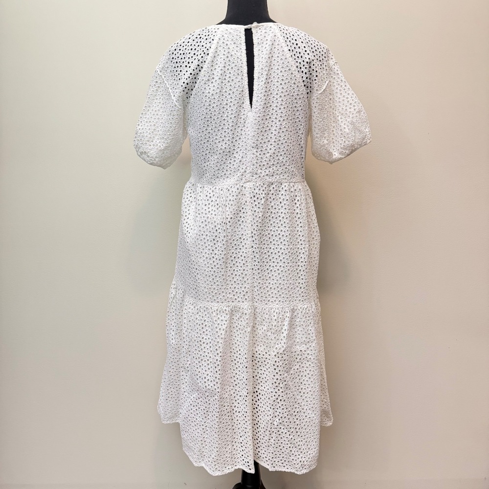 Everlane White Eyelet Tiered Midi Dress Puff Sleeve Cotton Womens XS Puff Sleeve - Picture 3 of 8